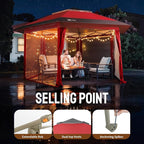 CROWN SHADES 13x13 Pop Up Gazebo with Mosquito Nettings, Patented Center Lock 6-Sided Portable Gazebo, 300D Silver-Coated Fabric UV Resistant, Pop Up Canopy Tent for Patio, Party, Red&Grey