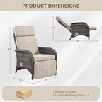 Zero Gravity Wicker Patio Recliner Chair - Wicker Outdoor Lounge Chair with Adjustable Backrest & Footrest, All Weather Outdoor Reclining Chairs with Thick Cushion for Pool Deck Beige