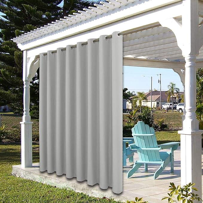 BONZER Waterproof Outdoor Curtains for Patio Porch Pergola Cabana Thick Privacy Extra Wide Grommet Indoor Curtains for Bedroom Living Room, 1 Panel, 150W x 95L inch, Silver