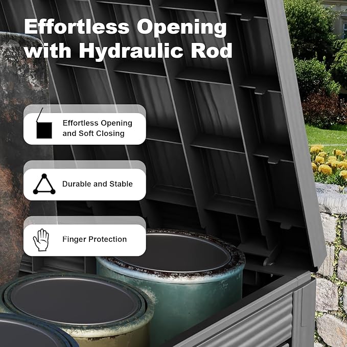 Deck Box, 45 Gallon Black Resin Waterproof Lockable Outdoor Storage