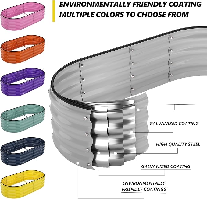 Galvanized Planter Outdoor Galvanized Metal Planter Round Raised Garden Bed Kit for Gardening Outdoor 1PC Gray 3X3X1FT