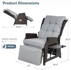 Outdoor Indoor Wicker Recliner with Adjustable Back and Footrest, Patio Reclining Chair with Flip-up Table, Outdoor Rattan Lounge Chair, Light Grey