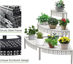 aboxoo 3 Tier Plant Stand Semi-Circular Flower Pot Organizer Rack Quarter Round Plant Display Holder Outdoor Storage Shelves Metal Corner Shelf Planter Shelving Ladder Plant Stand for Indoor