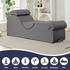 ijuicy Chaise Lounge Chair for Exercise, Indoor Lounger with Headrest, Waist Cushion, Movable Footrest, Side Pockets, Non-Slip Bottom - Yoga Chair with High Density Sponge, Light Grey