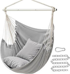 SONGMICS Hammock Chair, Load Capacity 500 lb, Hanging Chair with 2 Cushions, Large Hammock Swing with Chain and Pocket, for Indoor, Outdoor, Living Room, Bedroom, Dove Gray UGDC197G01