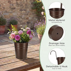 HowRU Hanging Flower Pots, Railing Planter Box for Outdoor Plants 12 Pack 5 Inch Metal Hanging Planters with Detachable Hooks Balcony Window Fence Garden Decoration Flower Boxes(Bronze(5in))