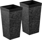 VEVOR Set of 2 Tall Planters for Outdoor Plants 23 inch, Black Tall Planter for Indoor Plants, Modern Planters for Front Porch Patio Balcony, Plant Container Flower Pots with Built-in Drainage