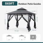 MASTERCANOPY Outdoor Garden Gazebo for Patios with Stable Steel Frame and Netting Walls (9x9,Dark Gray)