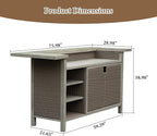 Domi Patio Bar Table, Outdoor Aluminum PE Wicker Bar Cart with Cabinet, All Weather Use Storage Patio Cabinet for Patio Kitchen or Bar Cart, Wood Grain