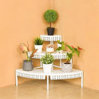 aboxoo 3 Tier Plant Stand Semi-Circular Flower Pot Organizer Rack Quarter Round Plant Display Holder Outdoor Storage Shelves Metal Corner Shelf Planter Shelving Ladder Plant Stand for Indoor