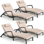 Chaise Lounge Chairs Outdoor Set of 4, Comfy Outside Wicker Patio Pool Lounge Chair w/ 5 Adjustable Back Angle, Cup Holder, Thicken Cushion