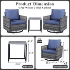Belord Outdoor Bistro Set 3 Piece Wicker Swivel Rocker Patio Chairs, Oversize Outdoor Rattan Seating Set, Patio Swivel Glider Chairs Wicker Furniture with Metal Side Table for Outside Porch Backyard