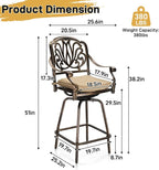 VINGLI Outdoor Swivel Bar Stools Set of 2, Cast Aluminum Patio Bar Height Chairs, All-Weather Bar Dining Chairs Outdoor Swivel Patio Furniture (Elizabethan Back)
