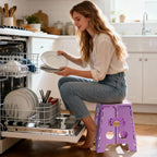 Delxo 13 inch Folding Step Stool, Non-Slip Foldable Stools Up to 300 LBS, Step Stool with Handle, Lightweight for Kitchen, Bathroom, Bedroom, Garden, Light Purple, 1PC