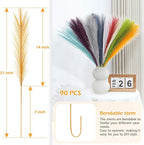 Artificial Pampas Grass Stems 90 Pcs Rainbow Colors 21.7 Inch Faux