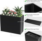 Tall Metal Planter Box for Outdoor Plants 36"L x 12"W x 26"H, Heavy Duty Steel Large Rectangular Planter Box with Removable Insert Shelf, Modern Décor for Tall Plants, Trees, Flowers (Black)