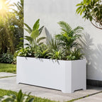 Steel Planter Box-36"x15"x15"-Large Rectangular Planters for Outdoor Plants, White Matel Planter Box Raised Support Feet for Patio, Deck, Garden, Yard, Drain Holes, Easy Assembly