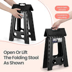 Delxo Folding Step Stool 17.5 Inch Non-Slip Foldable Stools for Kids & Adults Up to 300 LBS Kitchen Collapsible Fold Up Stepping Stool with Dotted 1 Pack Black