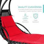 Best Choice Products Outdoor Hanging Curved Steel Chaise Lounge Chair Swing w/Built-in Pillow and Removable Canopy - Red
