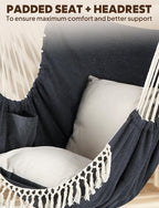 Chihee Hammock Chair Hanging Swing Max 500 Lbs 2 Cushions Included Steel Spreader Bar with Anti-Slip Grooves Portable Hanging Chair Side Pocket Large Macrame Bohemian Chair Indoor Outdoor