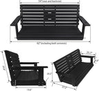 Poly Lumber 3-Seat Porch Swing, HIPS 5-Feet Bench Swing with Foldable Cup Holders,18/8 Stainless Steel Hardware, High Backrest and Deep Contoured Seat, Carbon Black