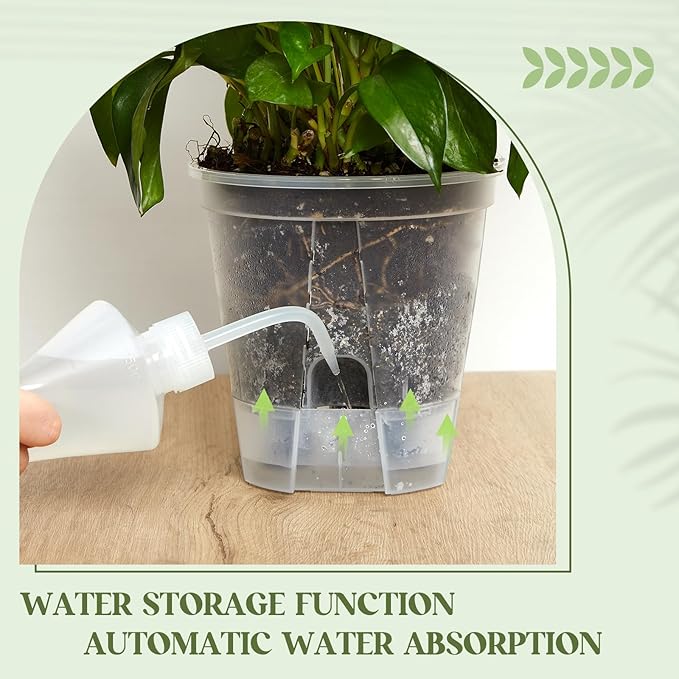 Self Watering Pots for Indoor Plants with Deep Reservoir and High Drainage Holes for Outdoor Plants and Flowers, Bare Root Planter(4.72'', 5.91'', 7.09'',Clear,3 Pcs)