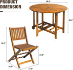Devoko 5 PCS Patio Furniture, Patio Dining Set Acacia Wood Outdoor Table and Chairs, with 4 Folding Chairs and 37" Round Movable Table, Outdoor Dining Set for Lawn, Balcony, Garden (Light Brown)