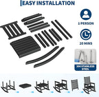 HDPE Rocking Chair Outdoor- Poly High Back Porch Rocker Chairs for Adults - All Weather Resistant Furniture for Patio Front Porch - Black