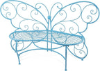 Alpine Corporation BAZ400BL Indoor Outdoor Metal Butterfly Shaped Garden Bench, 62" Long, Blue