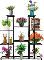 MTB Garden 4 Tier 11 Potted Metal Large Plant Stand for Indoor Outdoor Flower Pot Display Planter Shelf, Charcoal Grey
