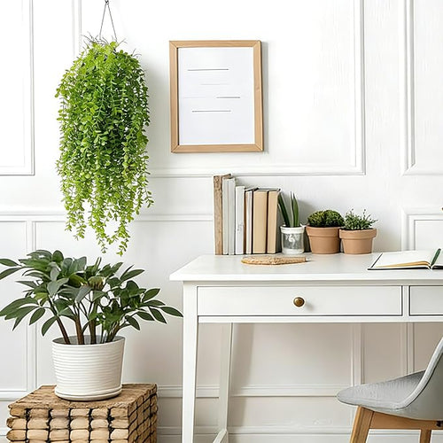 2 Pack Fake Hanging Plants, Artificial Hanging Eucalyptus Plants Greenery Vines UV Resistant Faux Trailing Plants for Indoor Outdoor Wall Shelf Porch Boho Home Patio Decor (2PCS Dark Green)