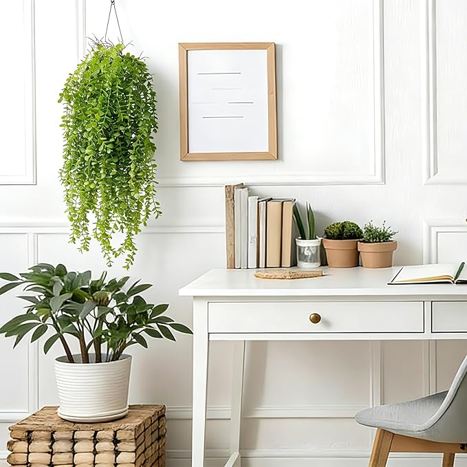 4 Pack Fake Hanging Plants, 38" Artificial Hanging Eucalyptus Plants Greenery Vines UV Resistant Faux Trailing Plants for Indoor Outdoor Wall Shelf Porch Boho Home Patio Decor(4PCS Green)