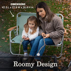 Lightweight Folding Outdoor Bench, Green Aluminum Frame, 2-Seat
