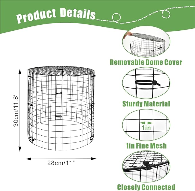 Plant Protector Cages with Removable Covers, Black, 5 Sets