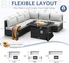 Nicesoul 6 Piece L Shaped Outdoor Patio Set with Firepit Table Natural Gas & Propane Convertible, 29.3'' High-Back Rattan Sectional Sofa, All Weather Deep Seats XL Large Conversation for Outside, Grey