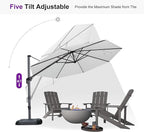 PURPLE LEAF 11 Feet Patio Umbrella with Base Outdoor Cantilever Round Umbrella Aluminum Offset Umbrella with 360-degree Rotation for Garden Deck Pool Patio Light White