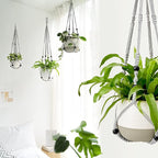 Mkono Macrame Plant Hanger Indoor Hanging Planter Basket with Wood Beads Decorative Flower Pot Holder No Tassels for Indoor Outdoor Boho Home Decor 35 Inch, Grey, Set of 2 (POTS NOT Included)