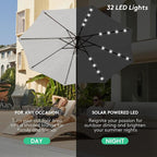 JEAREY 9FT Outdoor Patio Umbrella with Solar Lights, LED Lighted Pool Umbrella with Tilt and Crank, Outdoor Table Umbrellas for Deck, Yard & Market (Light Grey)