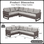 Belord Outdoor Sectional Sofa 6 Seater L Shaped Couch Wicker Patio Conversation Furniture Set Rattan Outdoor Furniture with Removable Washable Cushion Beige