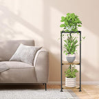 iDavosic.ly 3 Tier Corner Plant Stand Indoor, 34 Inch Tall Vertical Metal Flower Heavy Duty Pot Holder Shelf Outdoor for Patio Porch Living Room, Modern Black & Rustic Brown - Round