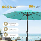 MEWAY 9ft Patio Umbrella Outdoor Table Umbrellas with Push Button Tilt and Crank, Market Umbrella 8 Sturdy Ribs for Deck, Garden, Pool and Backyard, Turquoise