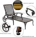 VINGLI Cast Aluminum Outdoor Chaise Lounge Chair with Wheels, Patio Chaise Lounge with 3-Position Adjustable Backrest, Tanning Chair Reclining Chair for Poolside (Bronze, Without Cushion)