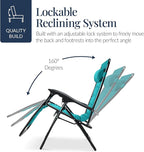 Best Choice Products Oversized Padded Zero Gravity Chair, Folding Outdoor Patio Recliner, XL Anti Gravity Lounger for Backyard w/Headrest, Cup Holder, Side Tray, Polyester Mesh - Peacock Blue