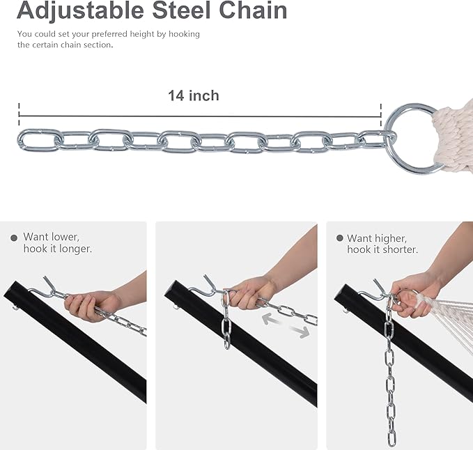 Large Hammock with 12FT Steel Stand, Freestanding Hammock with Curved Spreader Bar, Pillow and Portable Bag for Outside, Gray Ripples