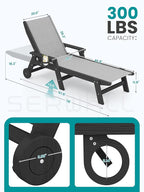 SERWALL Textilene Patio Chaise Lounge Chair Set of 2, 5 Positions Outdoor Lounger with Rolling Wheels for Pool, Deck, Black