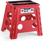 Delxo Folding Step Stool,Non-Slip Stool 13 inch Height Premium Heavy Duty Foldable Stool for Kids and Adults,Kitchen Garden Bathroom Steppingstool 1 Pack in Red,Dotted Texture