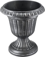 Arcadia Garden Products PL00SL Classic Traditional Plastic Urn Planter, Indoor/Outdoor Garden Plant Pot Garden Décor, 16” x 18”, Brushed Silver