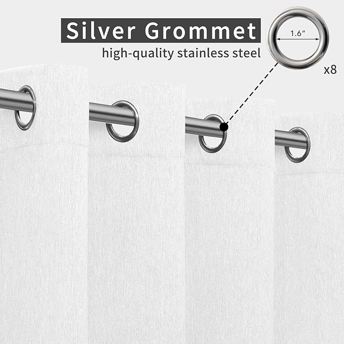 Easy-Going Linen Look Outdoor Curtains Waterproof Windproof Porch Curtains, Soft Thicken Outdoor Privacy Curtains for Patio, Gazebo, Grommet Top and Tab Bottom Drape, 2 Panels, 54x84 inch, White