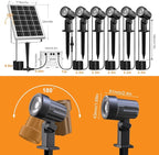 MEIKEE 6 in 1 Solar Spotlights Outdoor, 6W/6V Solar Powered Landscape Lights IP66 Waterproof Auto On/Off Landscape Spotlights with 3 Colors 56ft Cord for Garden Path Yard Patio Light