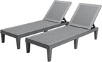 Greesum Outdoor Chaise Lounge Chairs Set of 2 with 5-Position Adjustable Backrest, Waterproof PP Sun Chaise Loungers for Garden Pool Beach Patio Deck Sunbathing, Grey